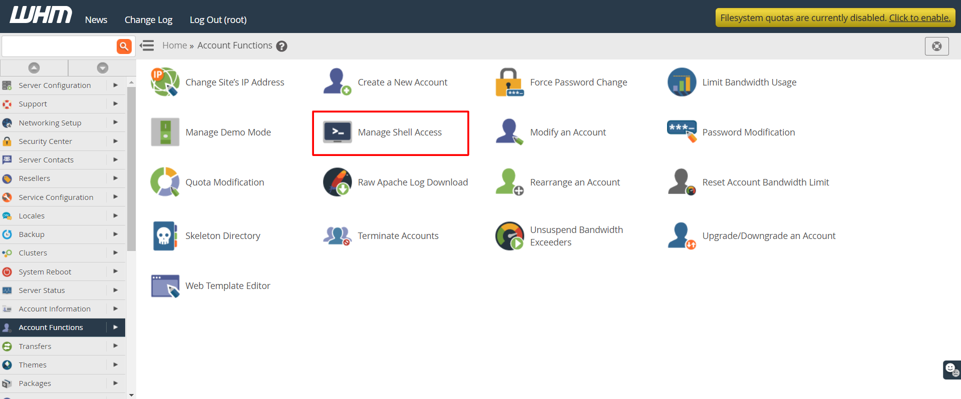 Screenshot: Type Manage Shell Access in the search box.