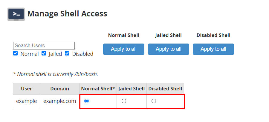 Screenshot: Type Manage Shell Access in the search box.