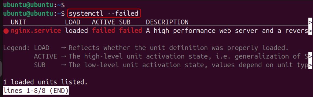 Checking the failed services