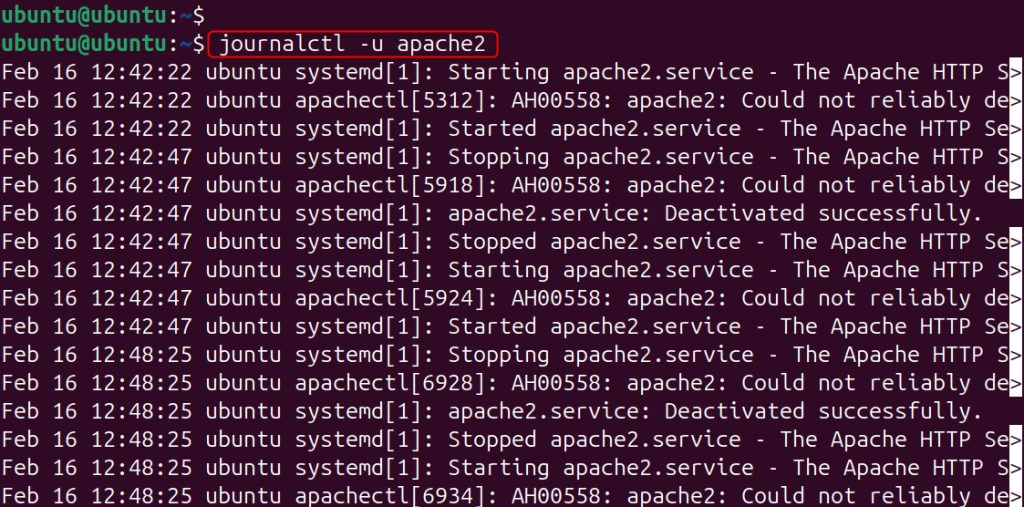 The logs of a service