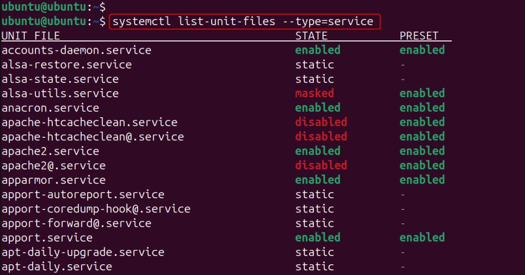 Listing all the service files