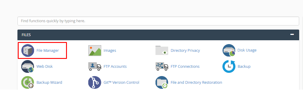 Screenshot: In the Files section, click File Manager .