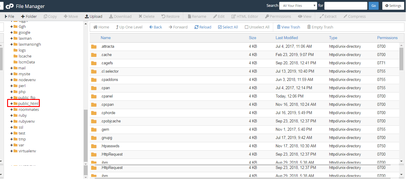 Screenshot: In the Files section, click File Manager .