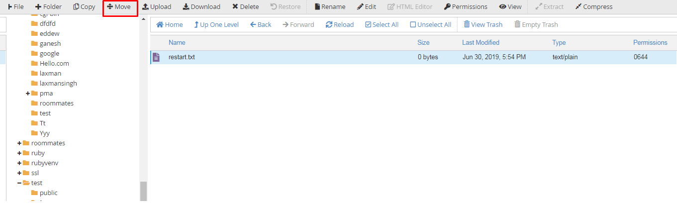 Screenshot: Moving more than one file at once works too. Hold Ctrl and click each file, then use Move
