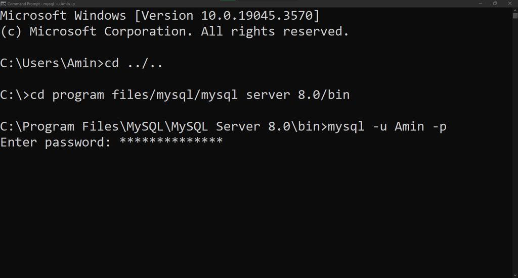 Logging in to MySQL