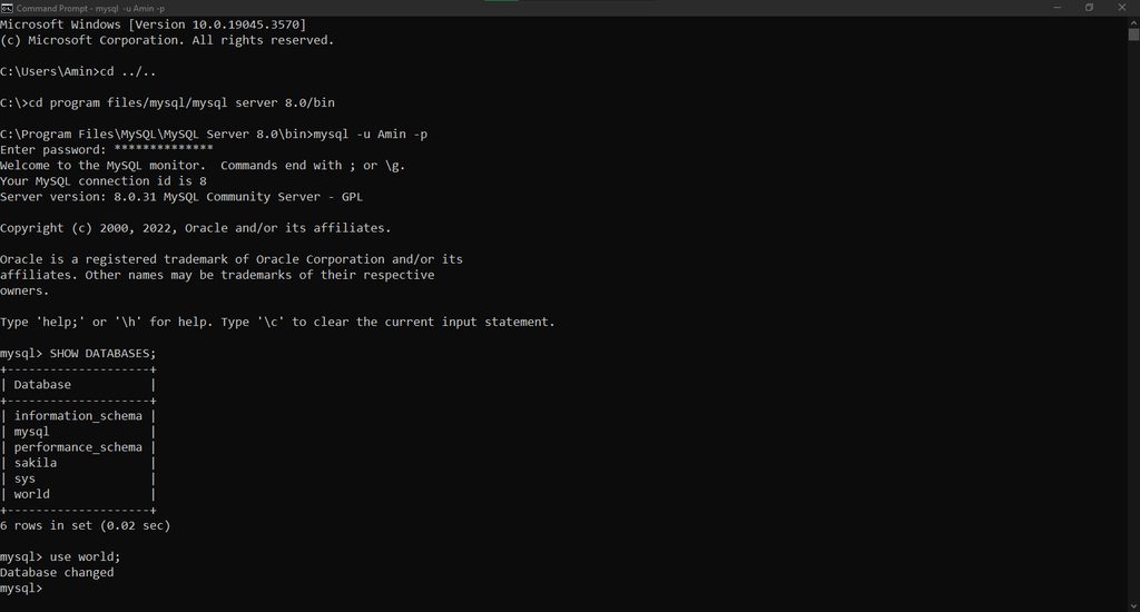 Selecting the world database