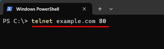 Command Prompt showing the telnet result