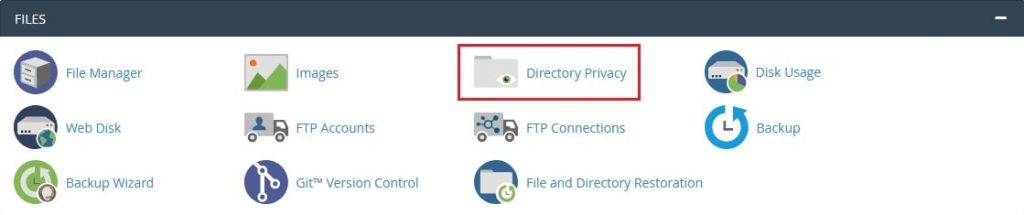 Screenshot: Find the Directory Privacy tool and open it.