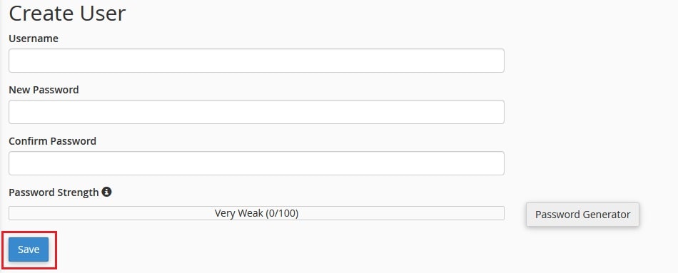 Screenshot: Under Create User , type a username.