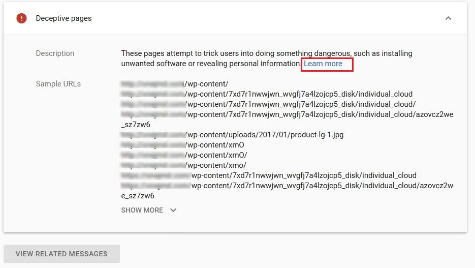 Screenshot: Remove the bad files. Look for files you did not add, odd code inside your pages, and stra