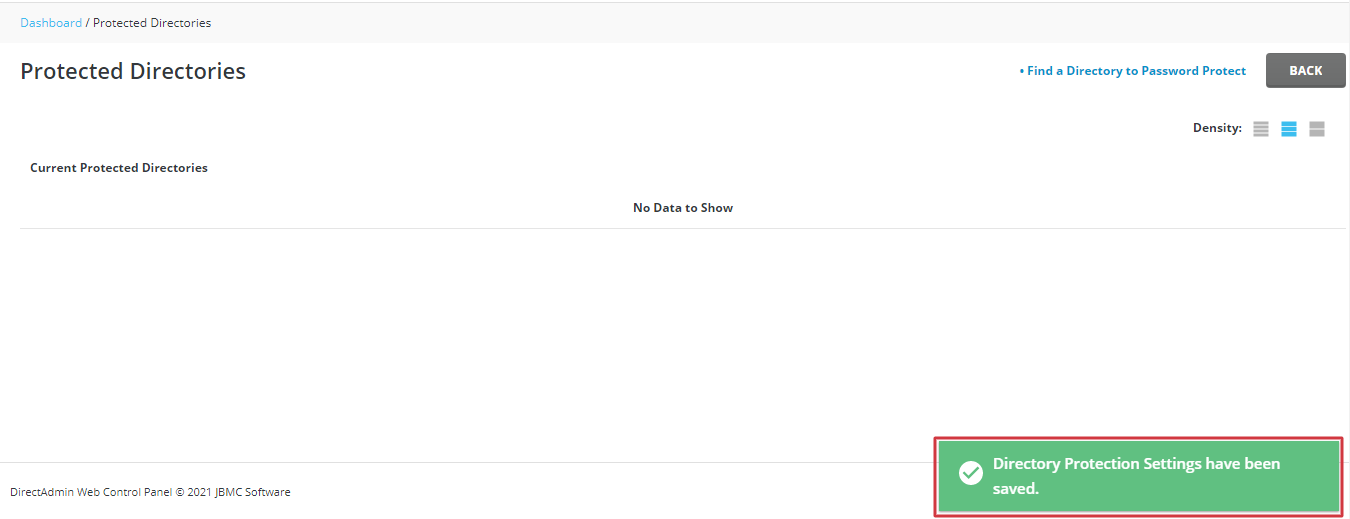 Screenshot: Open Password Protected Directories in DirectAdmin.