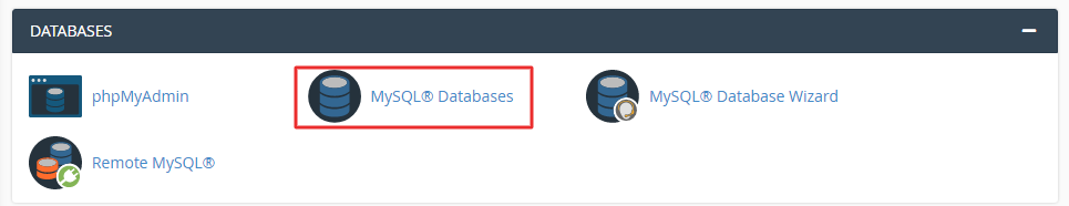 Screenshot: Open MySQL Databases in the Databases section.
