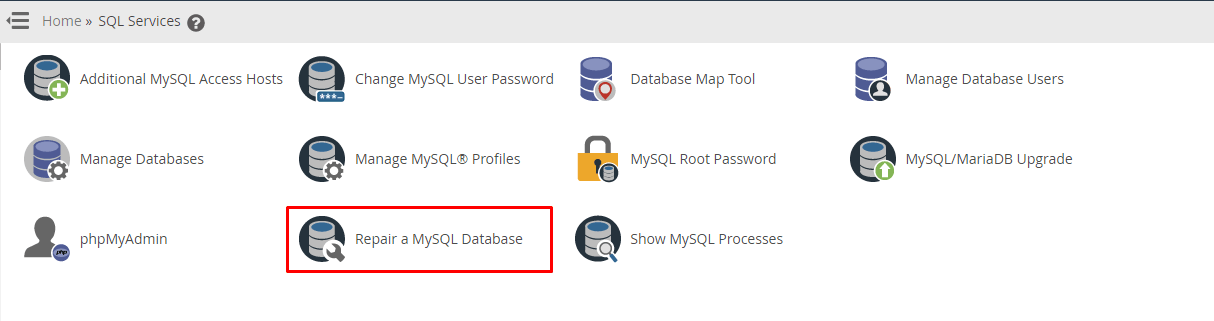 Screenshot: Click Repair Database .
