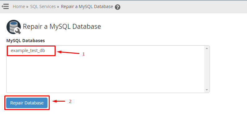 Screenshot: Click Repair Database .