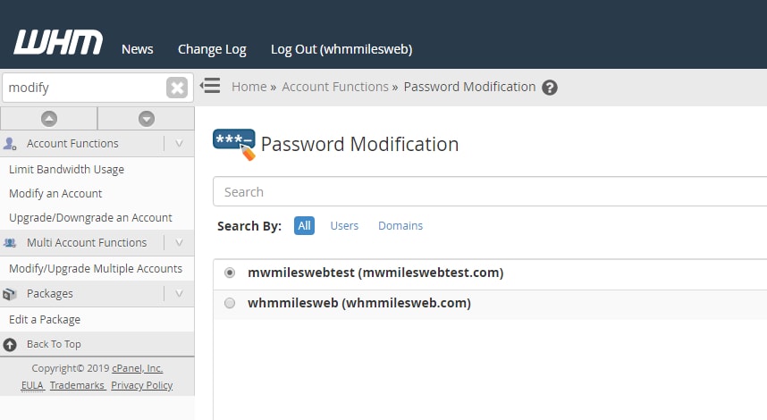 Screenshot: Click Change Your Password .