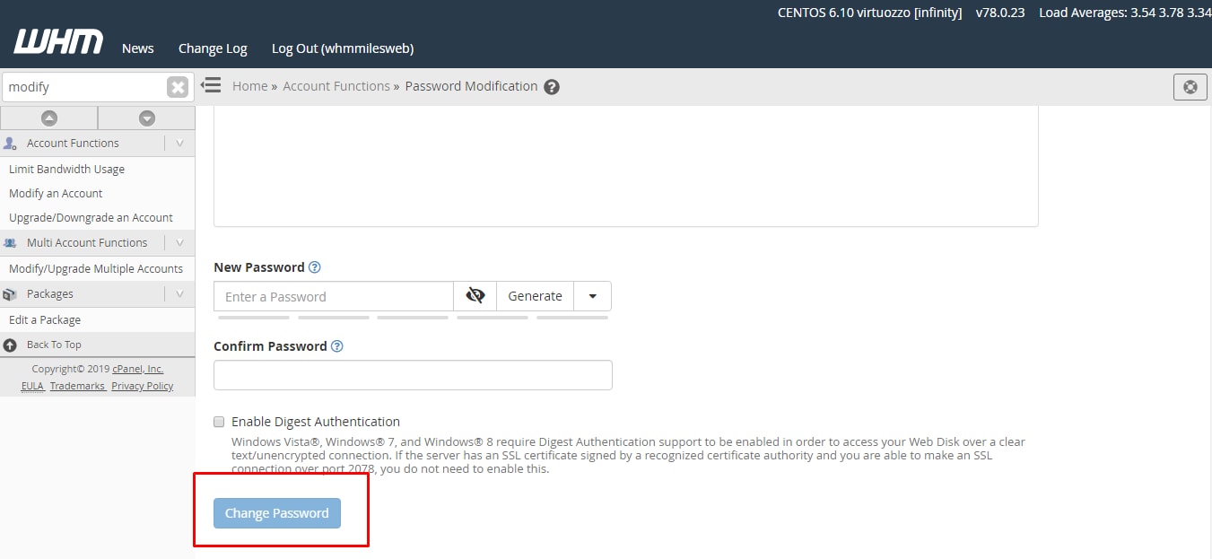 Screenshot: Click Change Your Password and test the login.