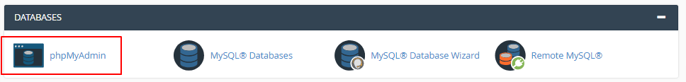 Screenshot: Log in to cPanel and open phpMyAdmin . This is a tool to view databases.