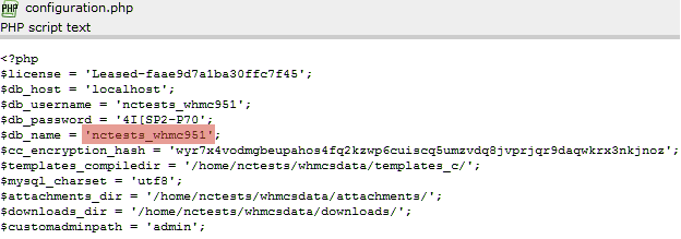 Screenshot: Click your WHMCS database on the left.