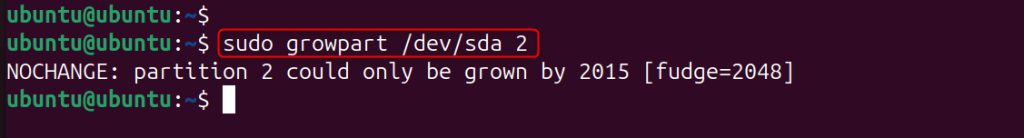 Resizing the partition with growpart