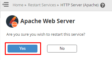 Screenshot: Use Restart Services then HTTP Server (Apache) .