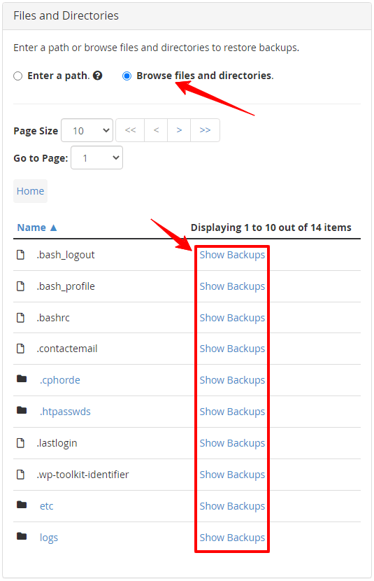 Screenshot: You can restore one file or folder instead of a whole account.