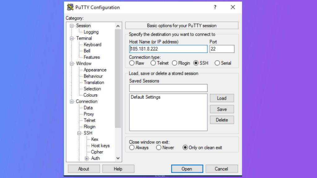 PuTTY settings