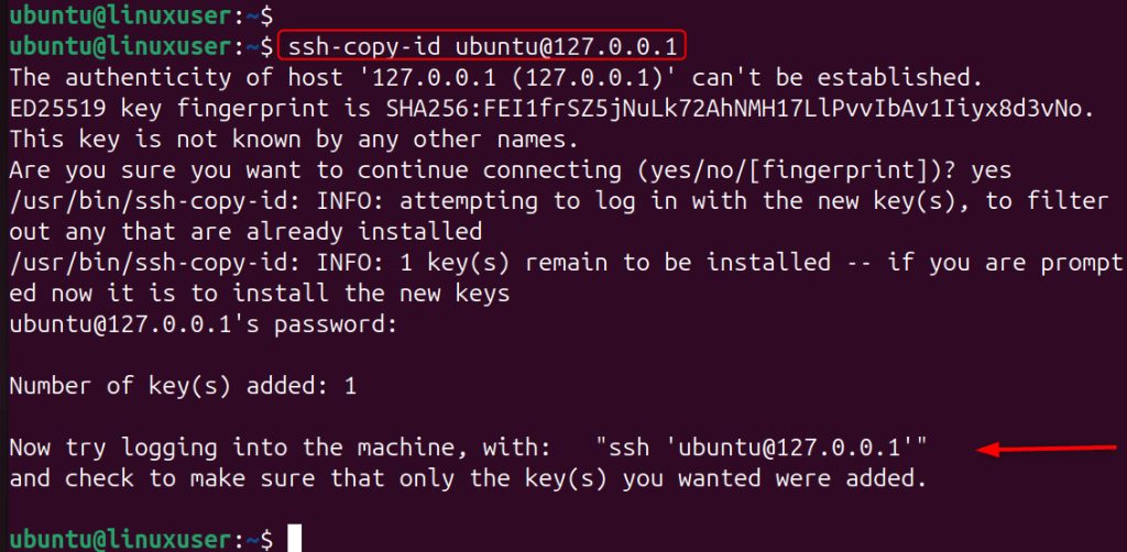 Copying the public key to the server