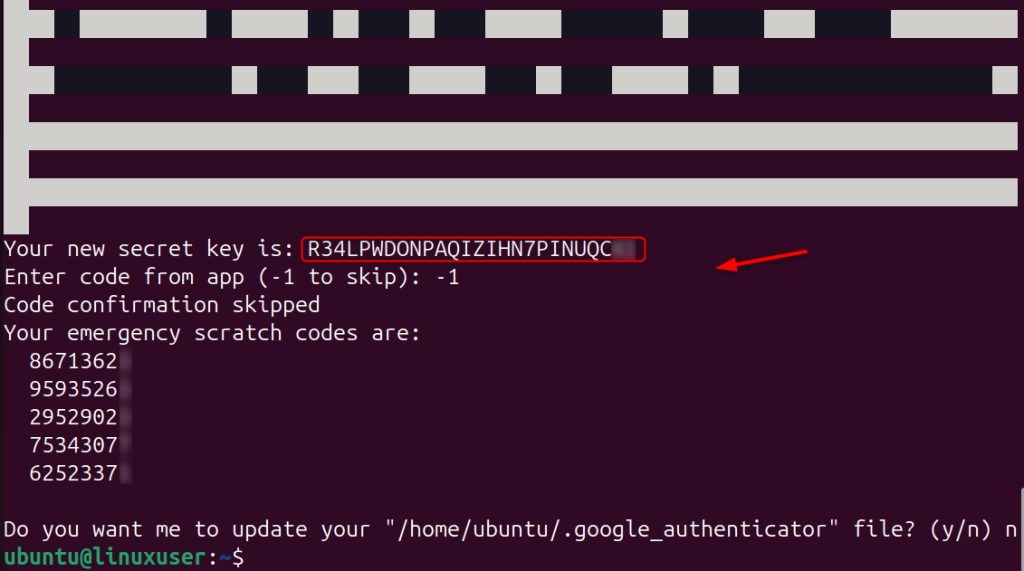 Saving the backup codes