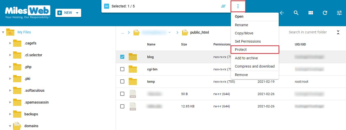 Screenshot: Tick the box Protect this directory with a password .