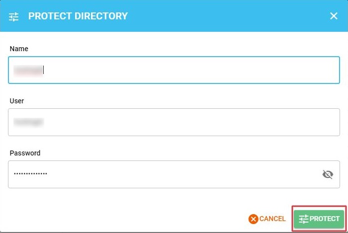 Screenshot: Tick the box Protect this directory with a password .
