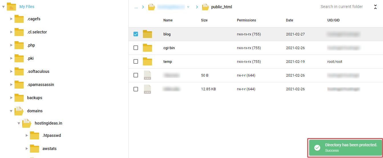 Screenshot: Open Password Protected Directories and click the folder.