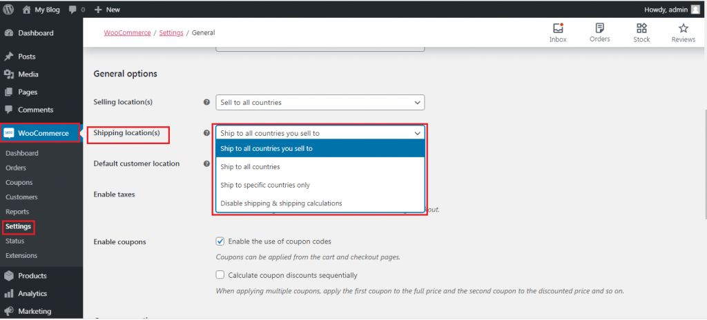 Screenshot: Click the Shipping tab.