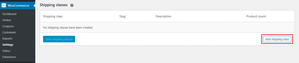 Screenshot: A shipping class groups items that cost more to send, such as heavy goods. Open the Shippi