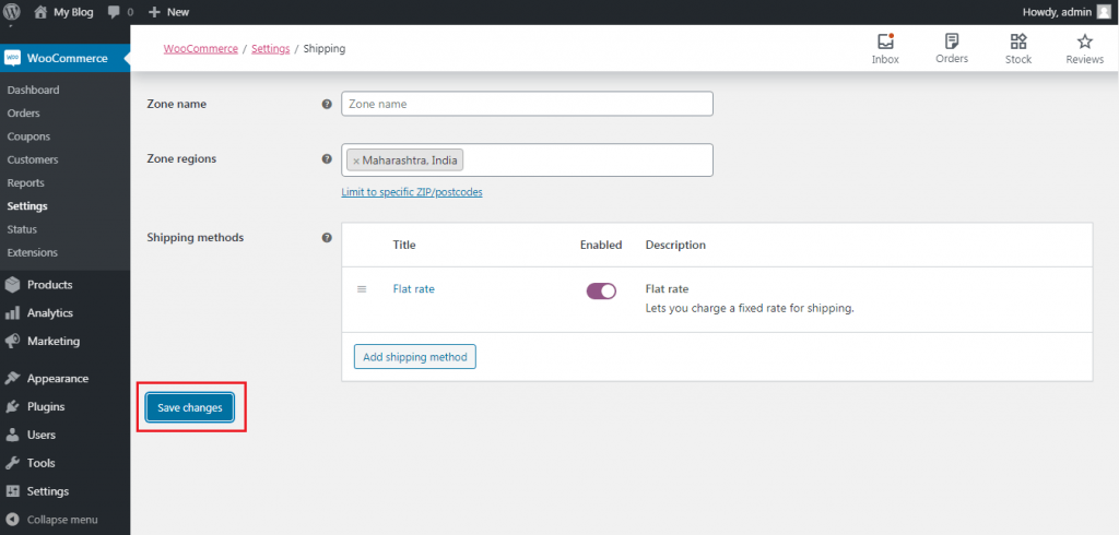 Screenshot: Click Add shipping method .
