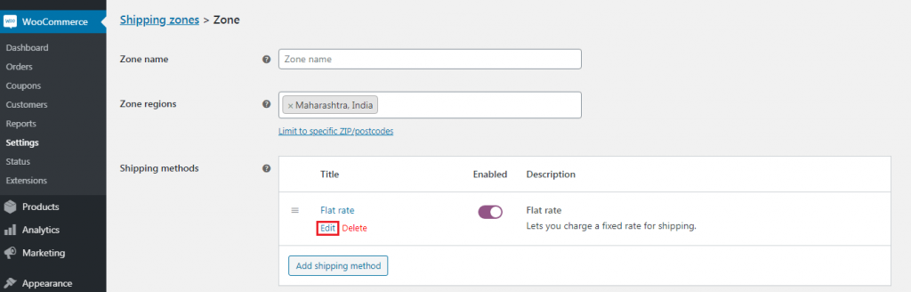 Screenshot: Click Add shipping method .