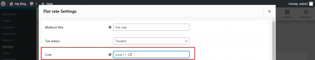 Screenshot: To set the price, click Edit under the method name. Type the cost and save.