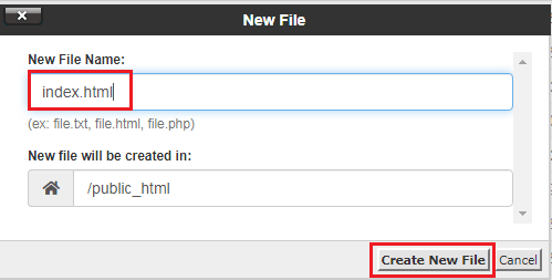 Screenshot: Click + File and name it index.html .