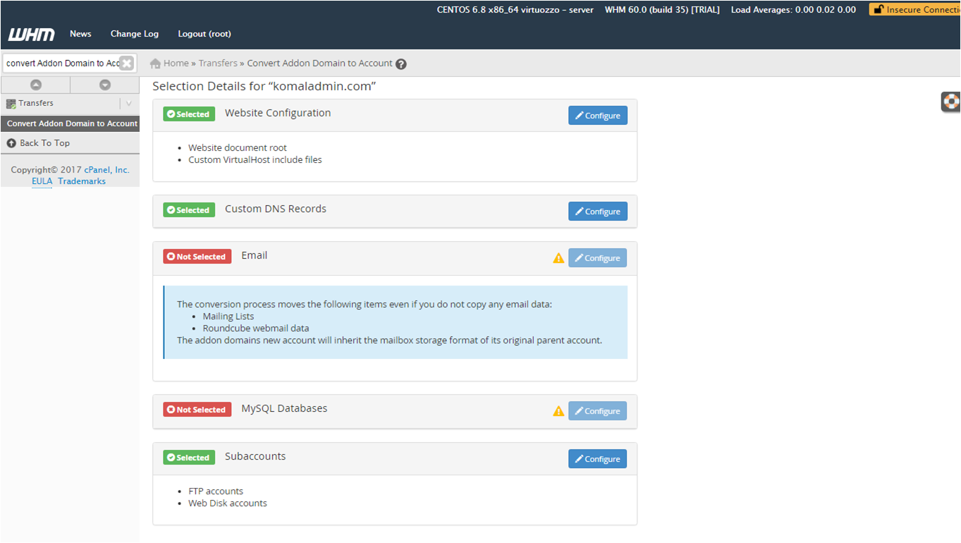 Screenshot: In the new account, create a new database and a user in MySQL Databases .