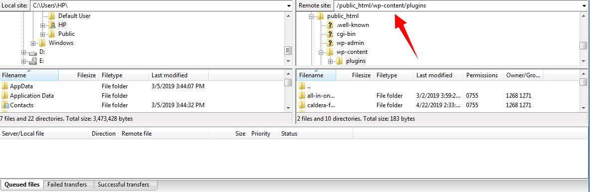Screenshot: Go to your WordPress folder, then wp-content .
