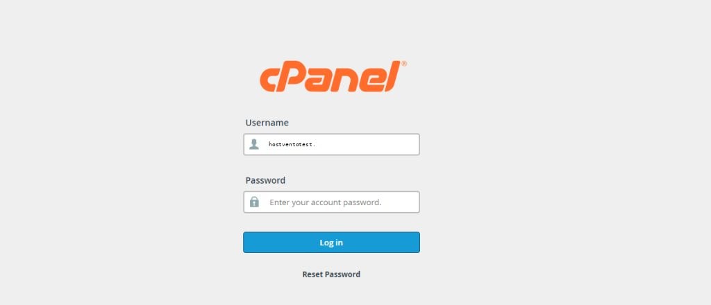 The cPanel login page