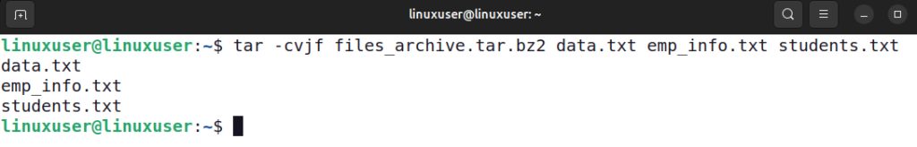 Creating a bzip2-compressed archive