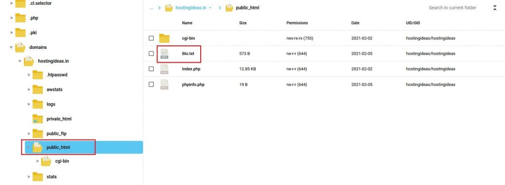 Screenshot: Use File Manager and then Upload Files .