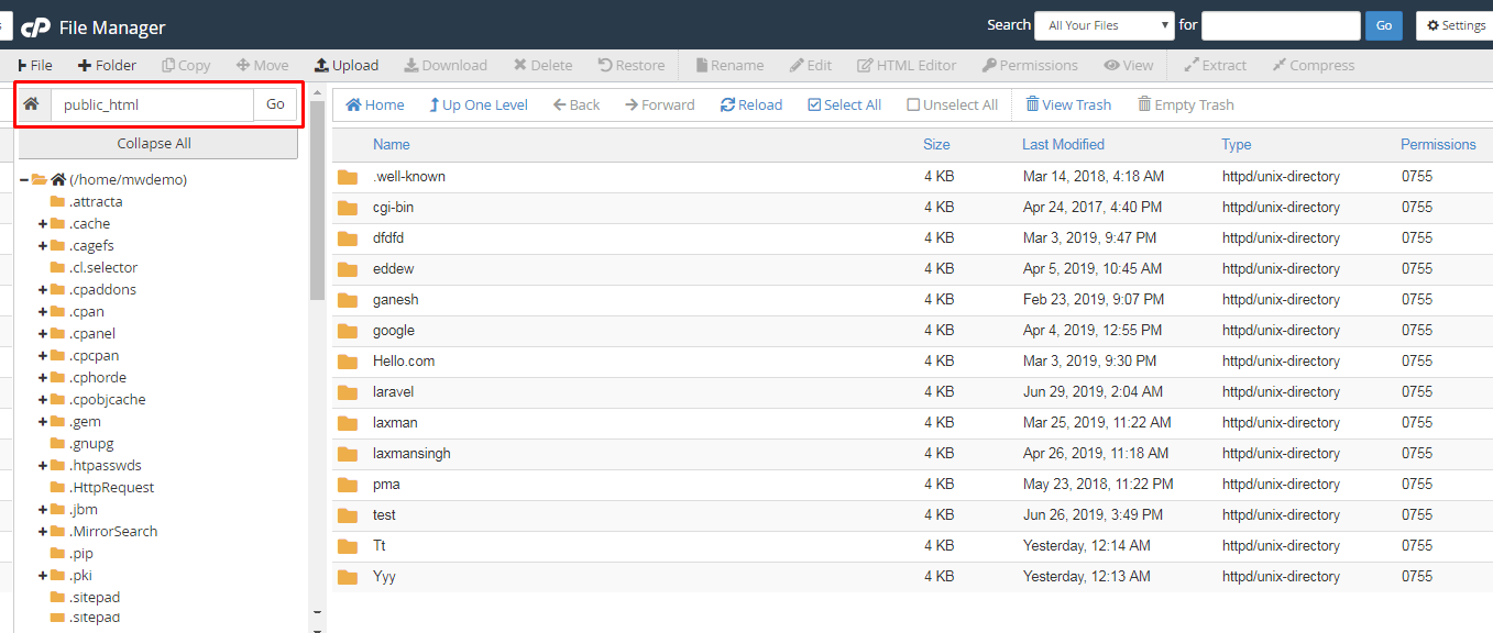 Screenshot: Your main website folder is usually public_html .