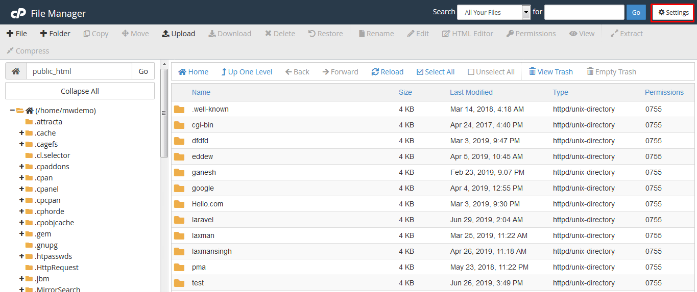Screenshot: Tick Show Hidden Files (dotfiles) .