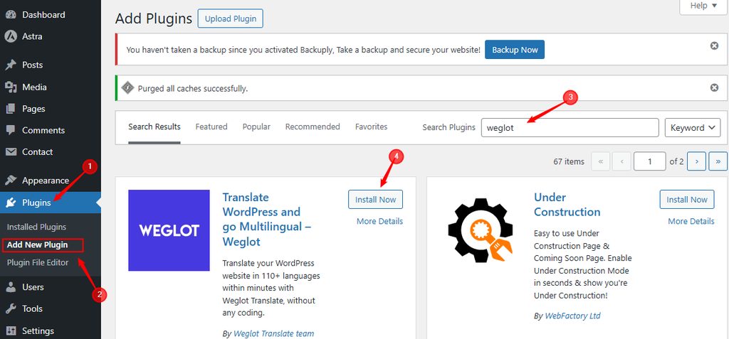 Installing the Weglot plugin