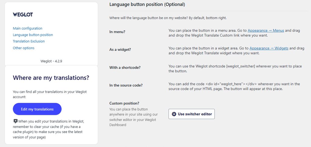 Setting the button position