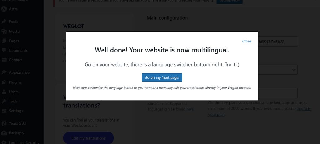 The language switcher in Weglot