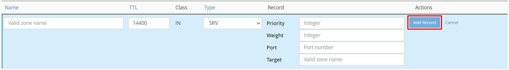 Screenshot: Click Add Record .
