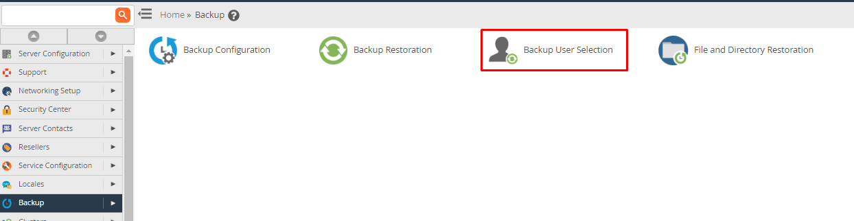 Screenshot: Click Backup User Selection .