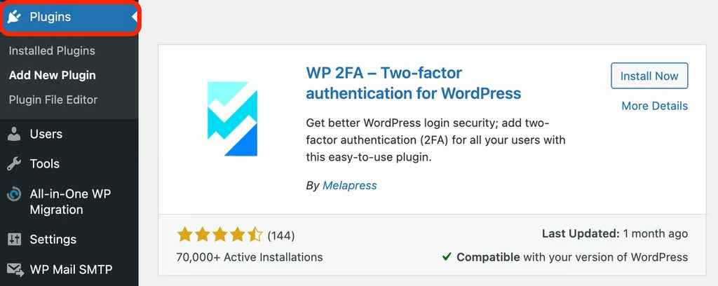 Two-factor authentication settings